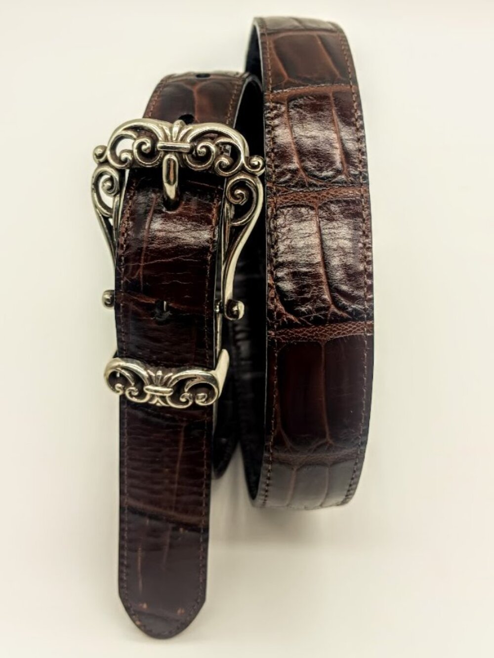 Brighton Convertible Black Brown Croc Embossed Leather Belt
